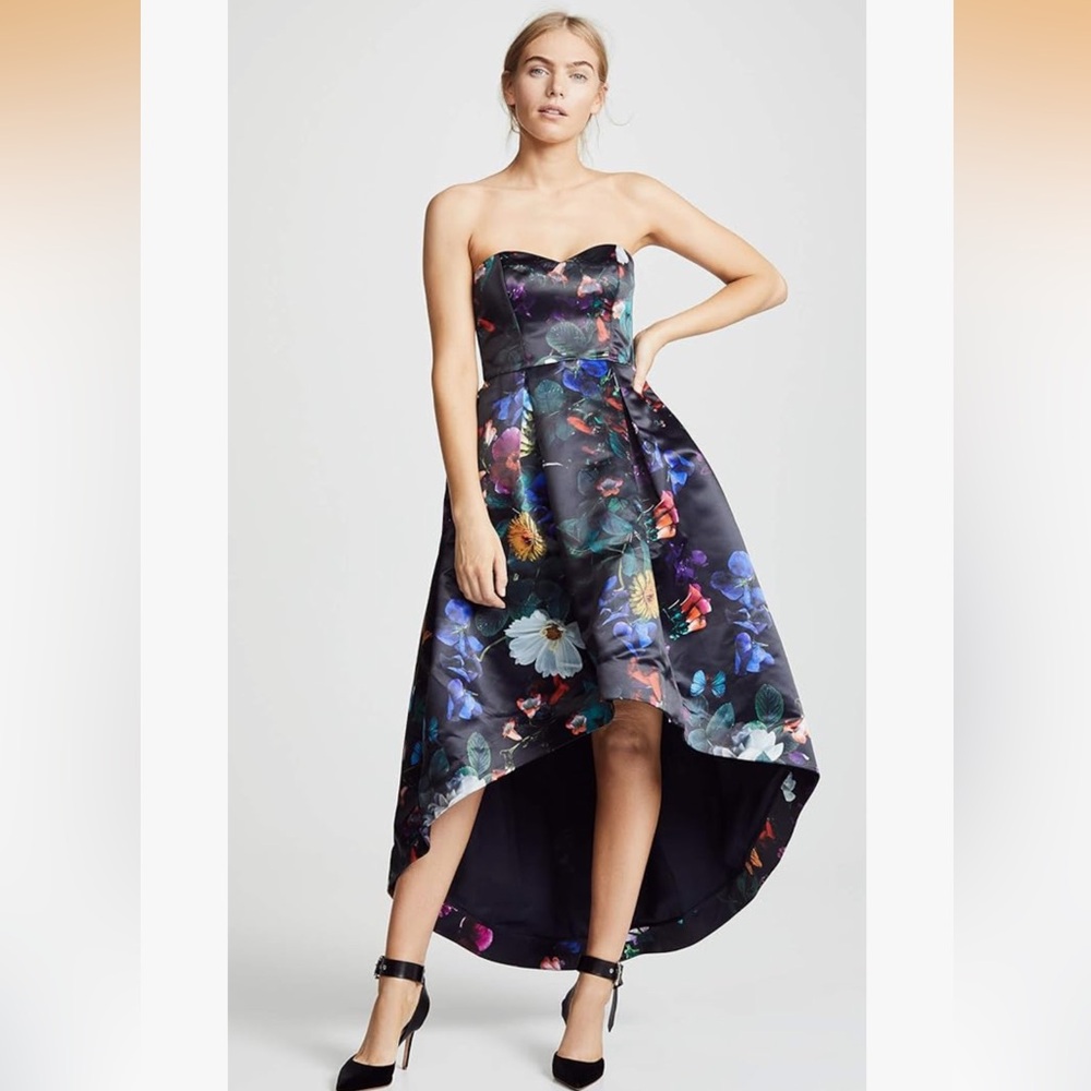 New Parker Roxanne Floral Strapless High-Low Gown